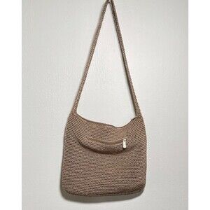 THE SAK 120 Hobo Crochet Shoulder Bag Neutral Taupe Tan Slouch Boho Zip